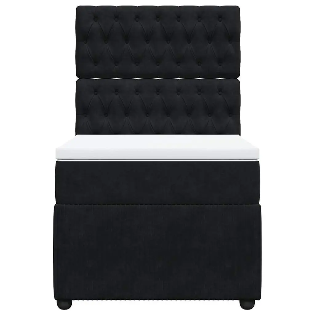 Box Spring Bed King Single Black Velvet Pocket Spring Adjustable Headboard
