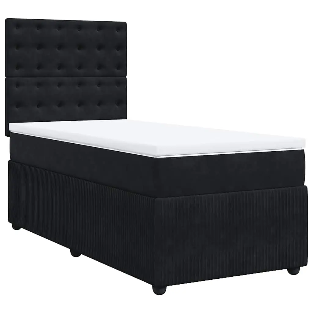 Pocket Spring Mattress Bed with Adjustable Velvet Headboard King Single Black