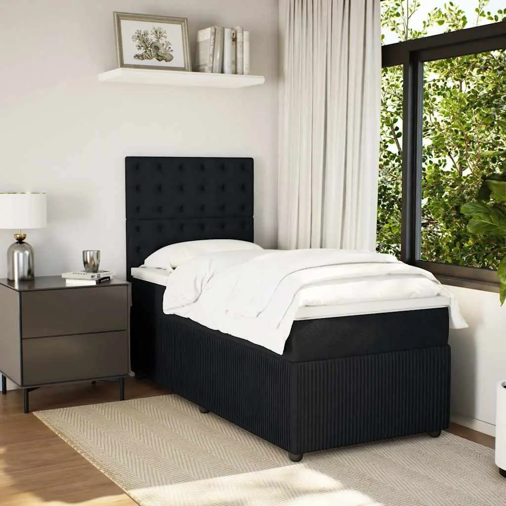Pocket Spring Mattress Bed with Adjustable Velvet Headboard King Single Black