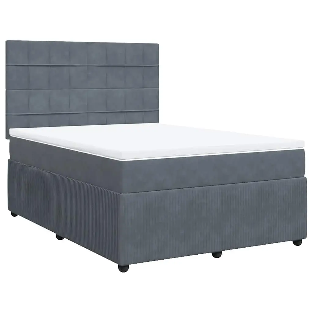 Queen Box Spring Bed with Pocket Sprung Mattress Grey Velvet Adjustable
