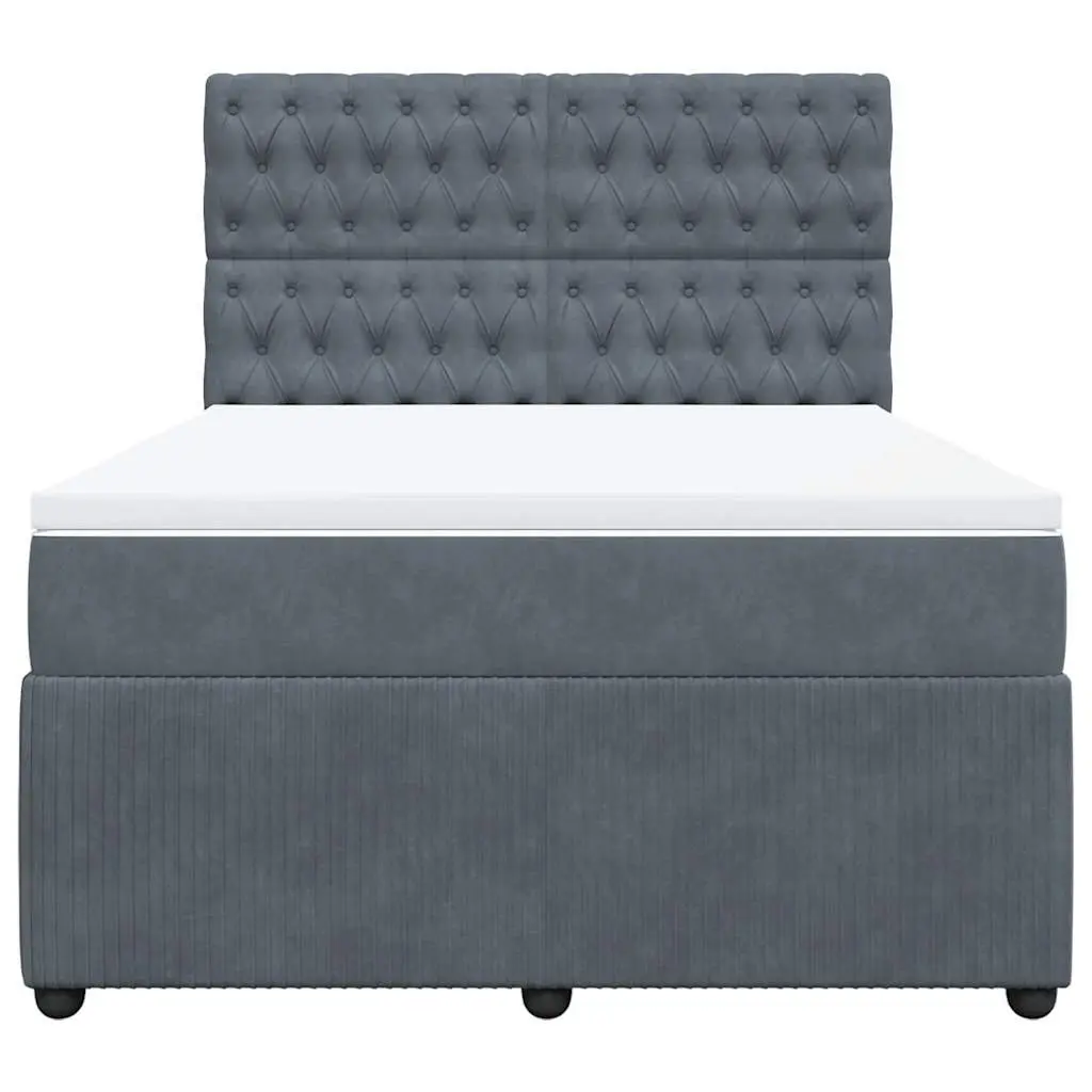 Queen Box Spring Bed Pocket Spring Mattress Grey Velvet Adjustable Headboard