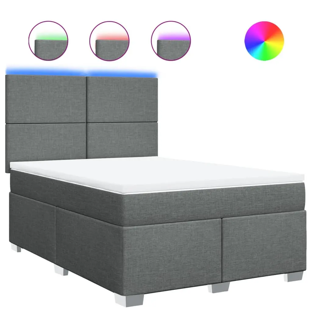 Queen Bed with Pocket Spring Mattress Adjustable Headboard Grey LED Lights