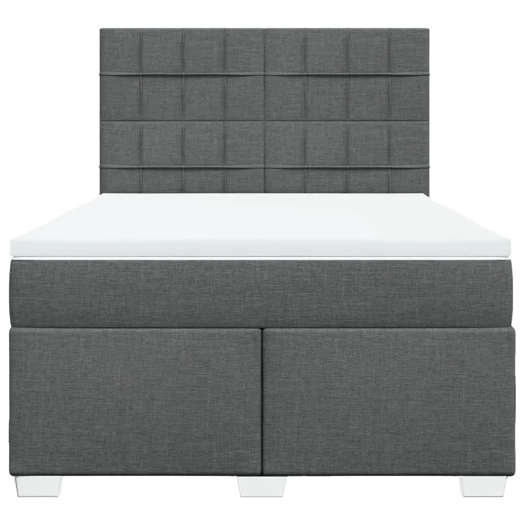 Queen Fabric Box Spring Bed with Adjustable LED Headboard and Pocket Spring Mattress in Dark Grey
