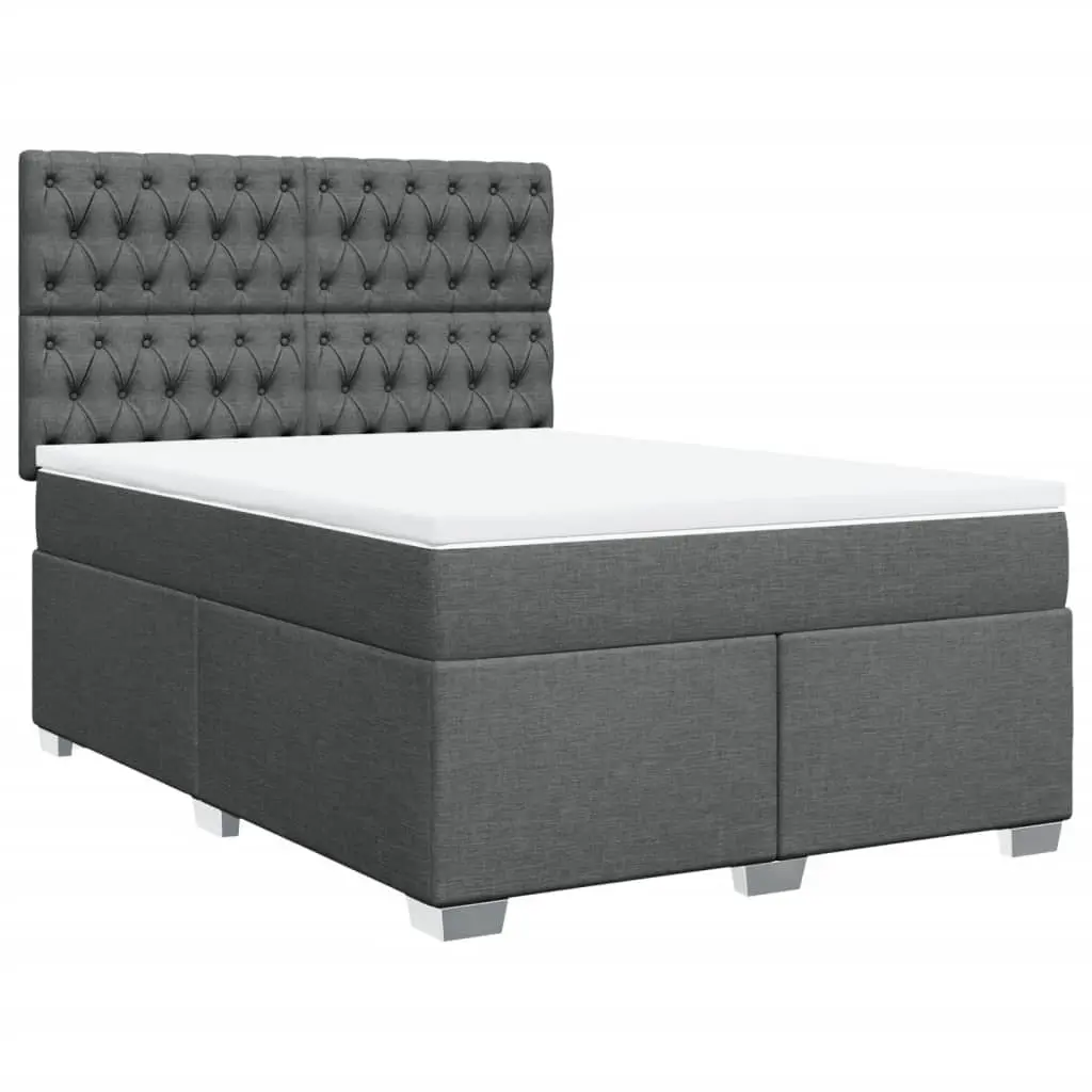Queen Bed with Pocket Spring Mattress Adjustable Headboard and LED Lights Grey