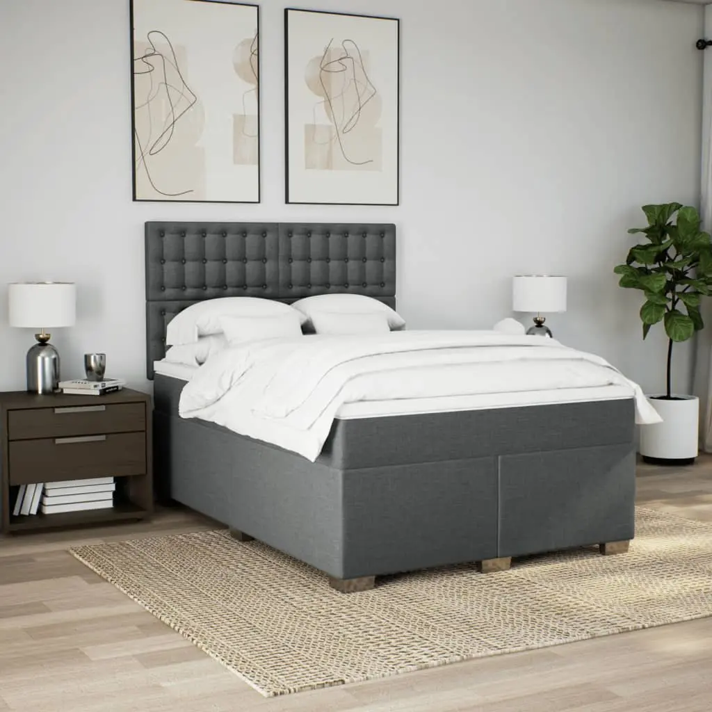 Queen Box Spring Bed with Pocket Spring Mattress Adjustable Headboard LED Light Grey