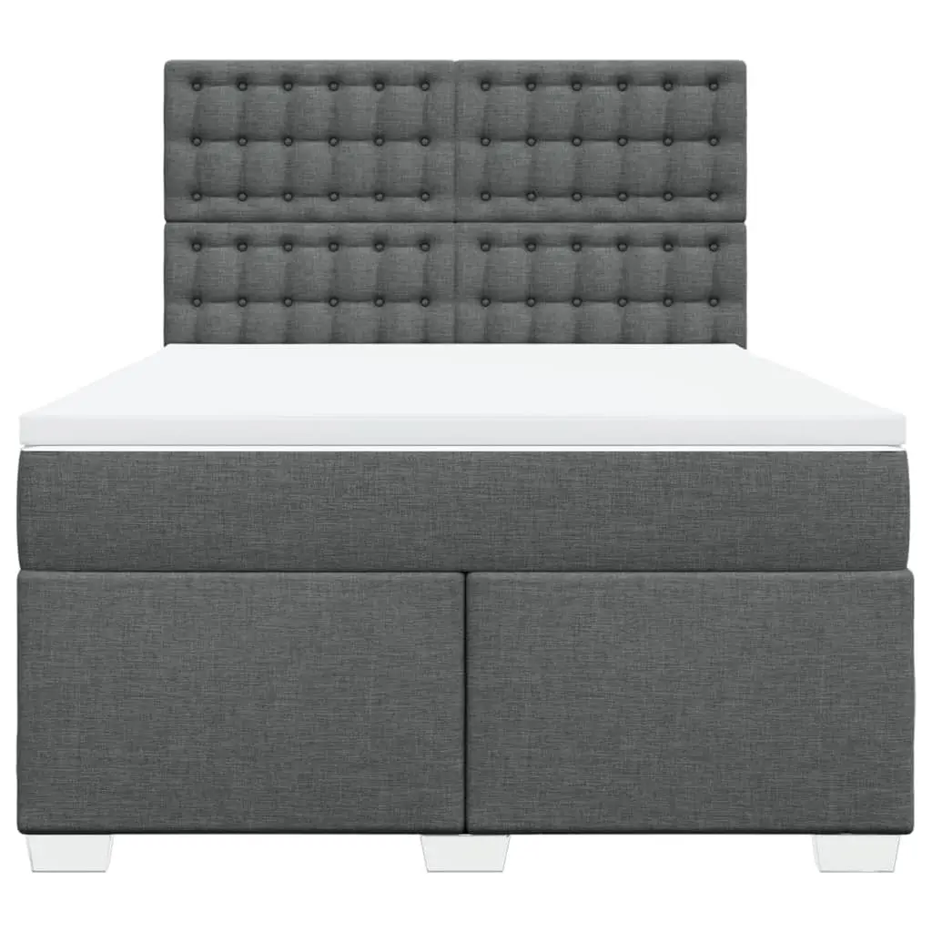 Queen Box Spring Bed with Pocket Spring Mattress Adjustable Headboard LED Light Grey