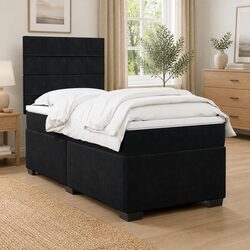King Single Box Spring Bed with Pocket Sprung Mattress LED Lights Velvet Black