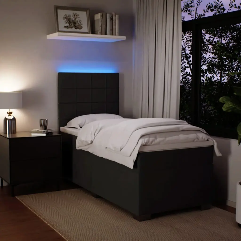 King Single Box Spring Bed with Pocket Sprung Mattress LED Lights Velvet Black