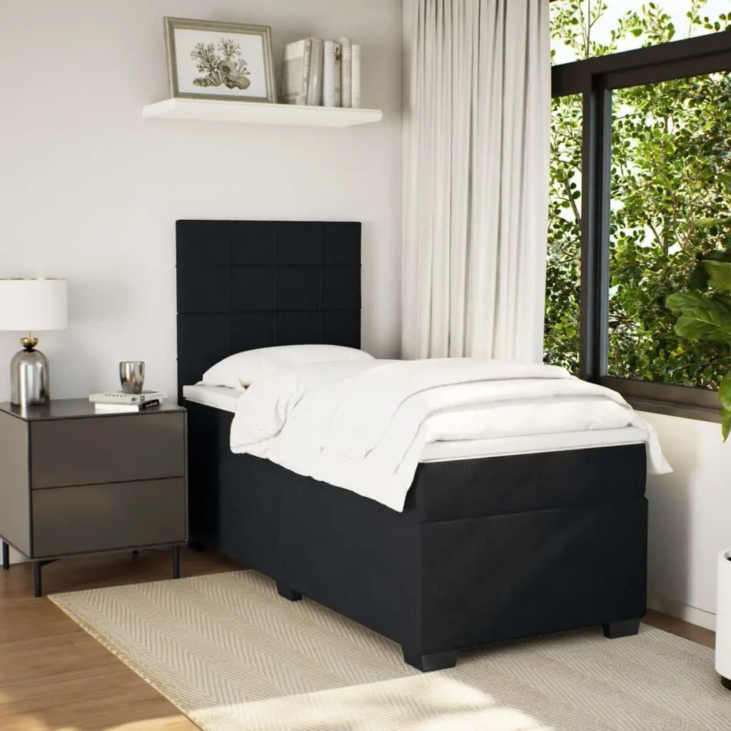 King Single Box Spring Bed with Pocket Sprung Mattress LED Lights Velvet Black