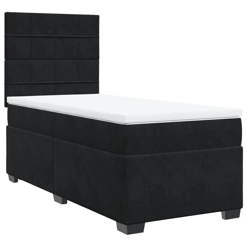 King Single Box Spring Bed with Pocket Sprung Mattress LED Lights Velvet Black