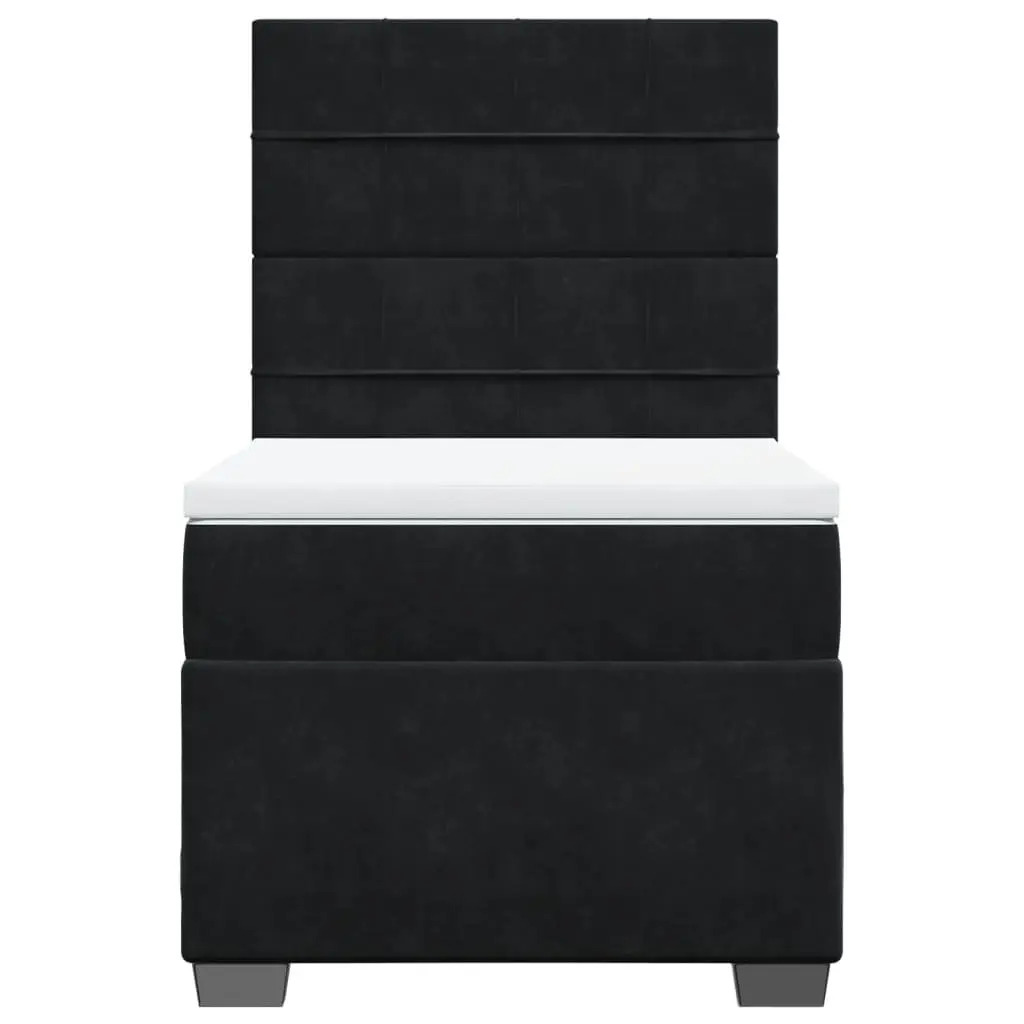 King Single Box Spring Bed with Pocket Sprung Mattress LED Lights Velvet Black