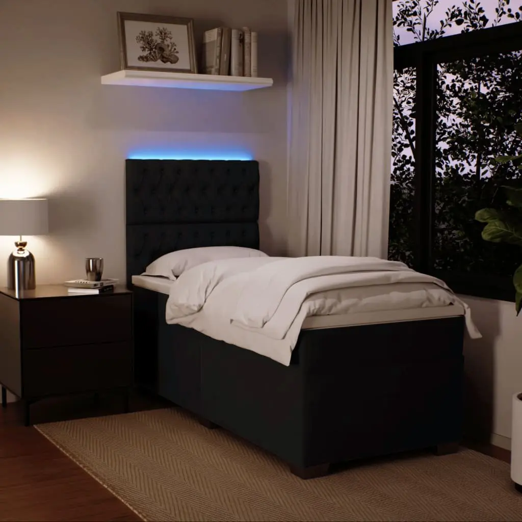 King Single Box Spring Bed with Pocket Mattress LED Lights Adjustable Headboard