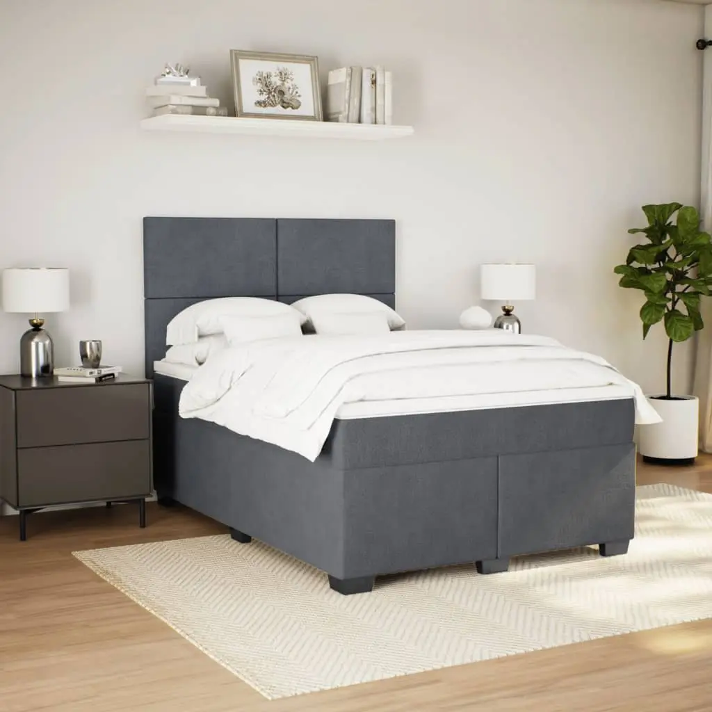 Box Spring Bed with Pocket Mattress LED Lights Adjustable Headboard Dark Grey