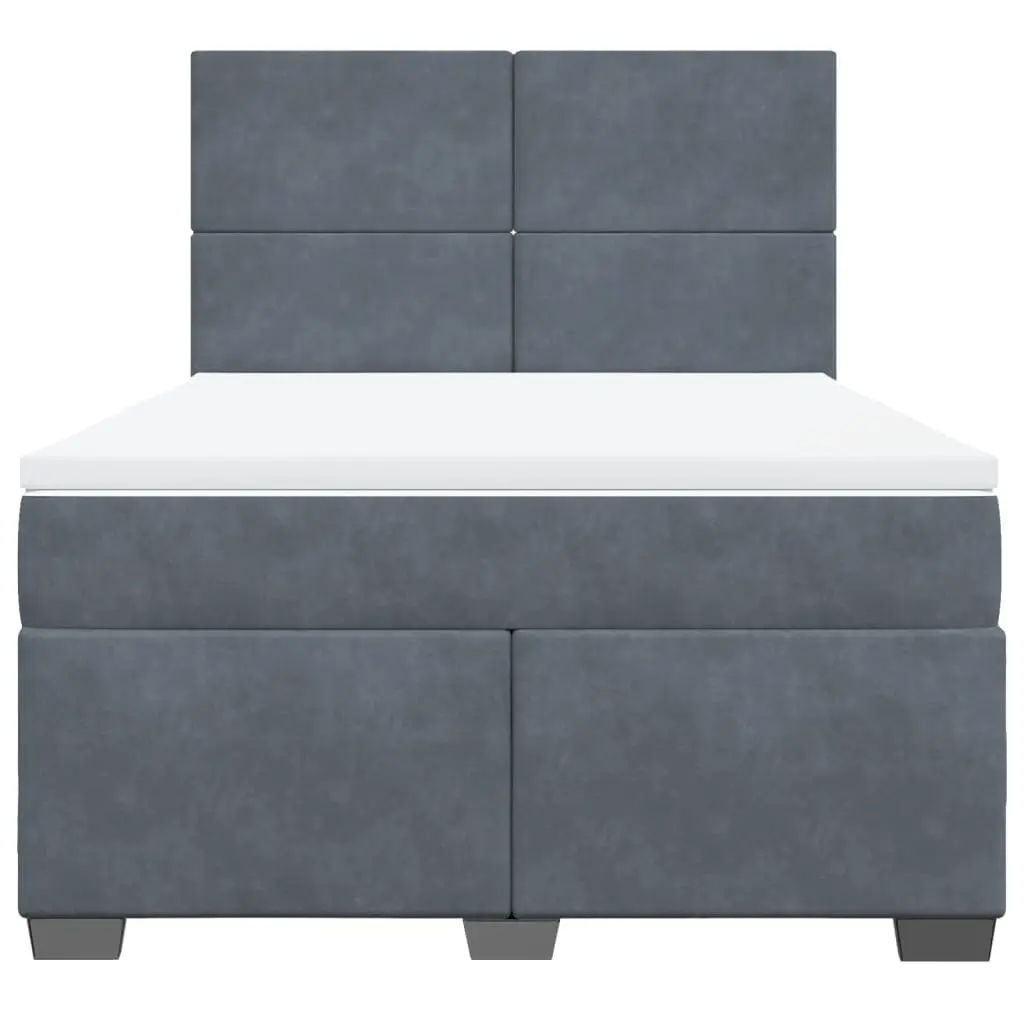 Box Spring Bed with Pocket Mattress LED Lights Adjustable Headboard Dark Grey