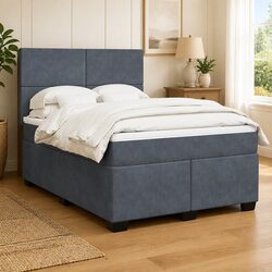 Queen Box Spring Bed with Pocket Spring Mattress LED Lights Grey Velvet