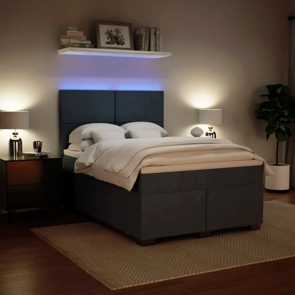 Queen Box Spring Bed with LED Lights Grey Velvet