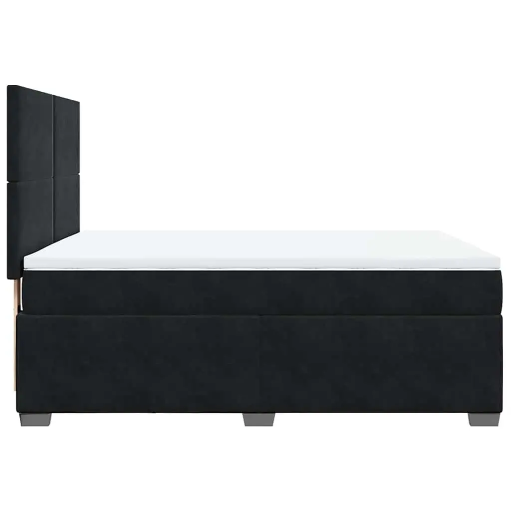 Queen Size Box Spring Bed with Mattress Black Velvet Bed Frame LED Headboard