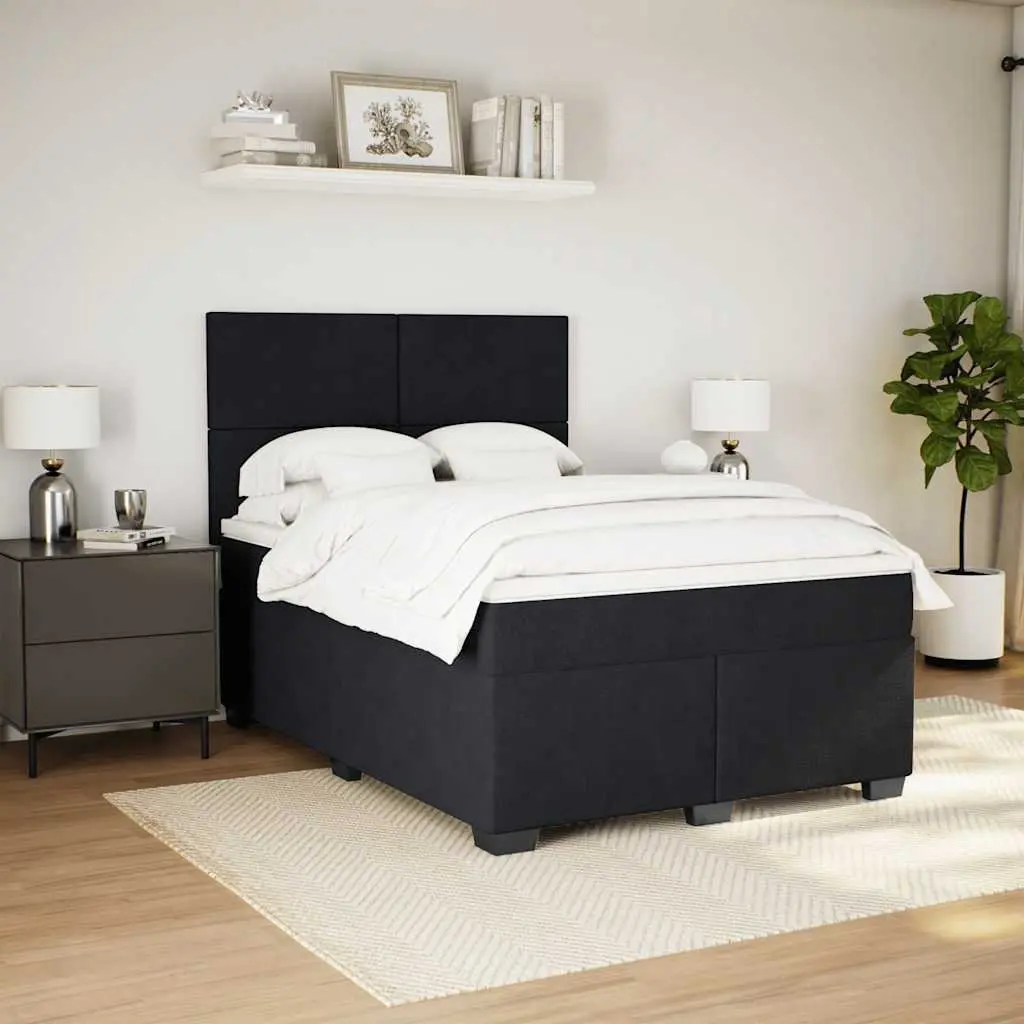 Queen Size Box Spring Bed with Mattress Black Velvet Bed Frame LED Headboard