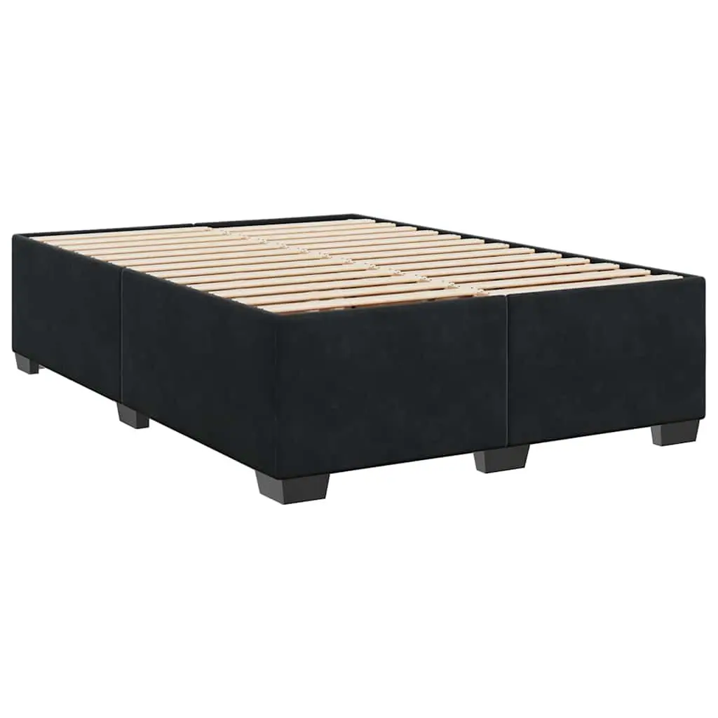 Queen Size Box Spring Bed with Mattress Black Velvet Bed Frame LED Headboard