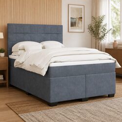 Queen Box Spring Bed with Pocket Spring Mattress LED Lights Adjustable Headboard