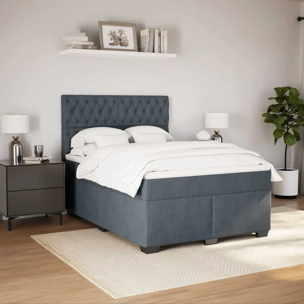 Queen Bed with Adjustable Headboard Pocket Sprung Mattress Velvet Fabric and LED Lights Dark Grey