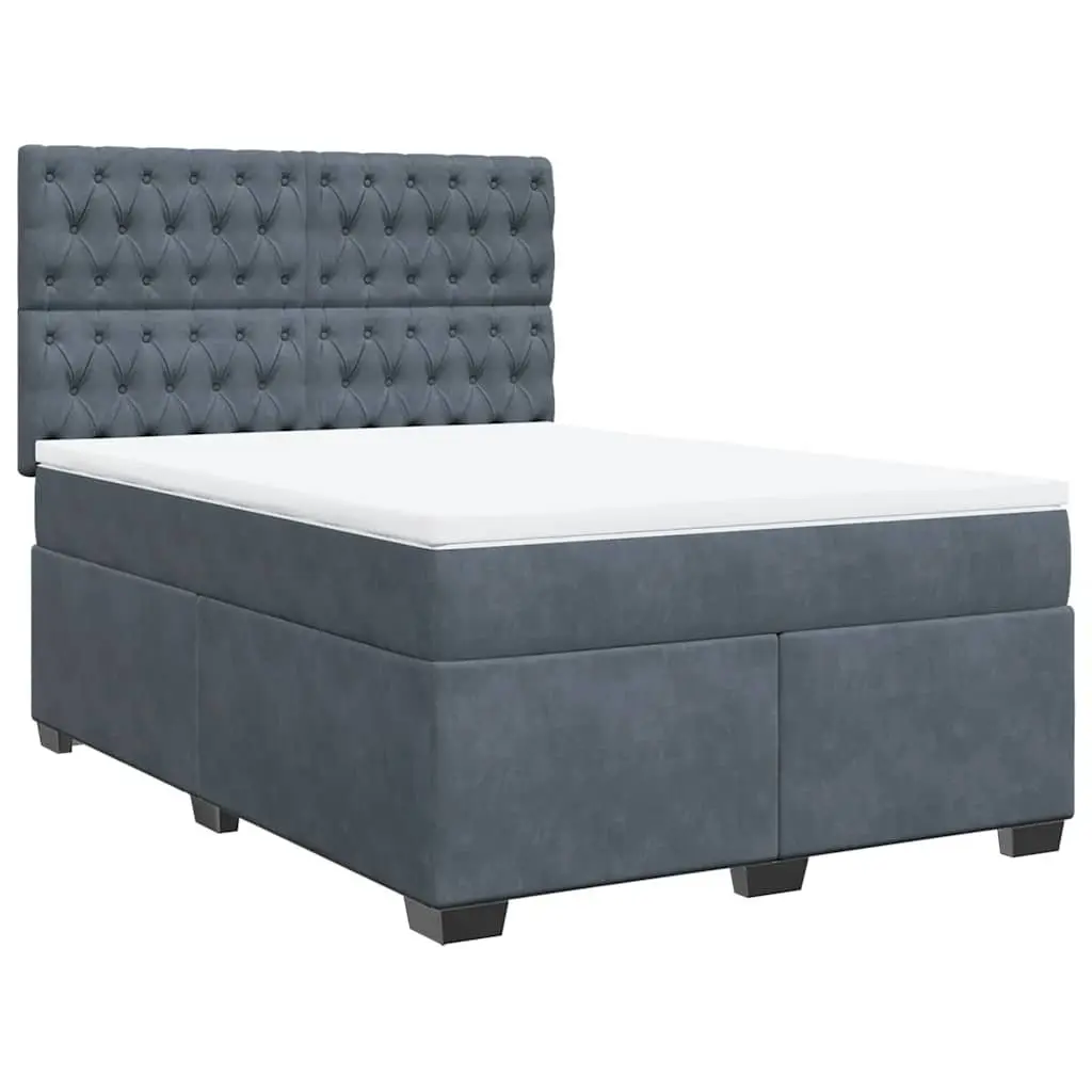 Queen Bed with Adjustable Headboard Pocket Sprung Mattress Velvet Fabric and LED Lights Dark Grey