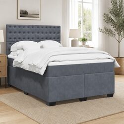 Queen Box Spring Bed with Pocket Mattress LED Lights Grey Velvet Adjustable