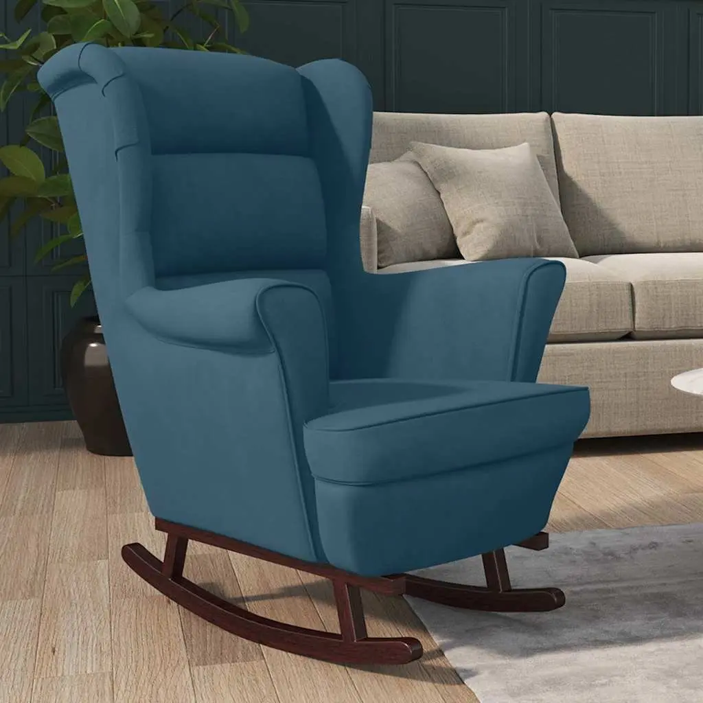 Blue Velvet Wingback Rocking Chair