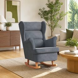 Rocking Chair Wingback Grey Velvet Padded Armchair Living Room Furniture