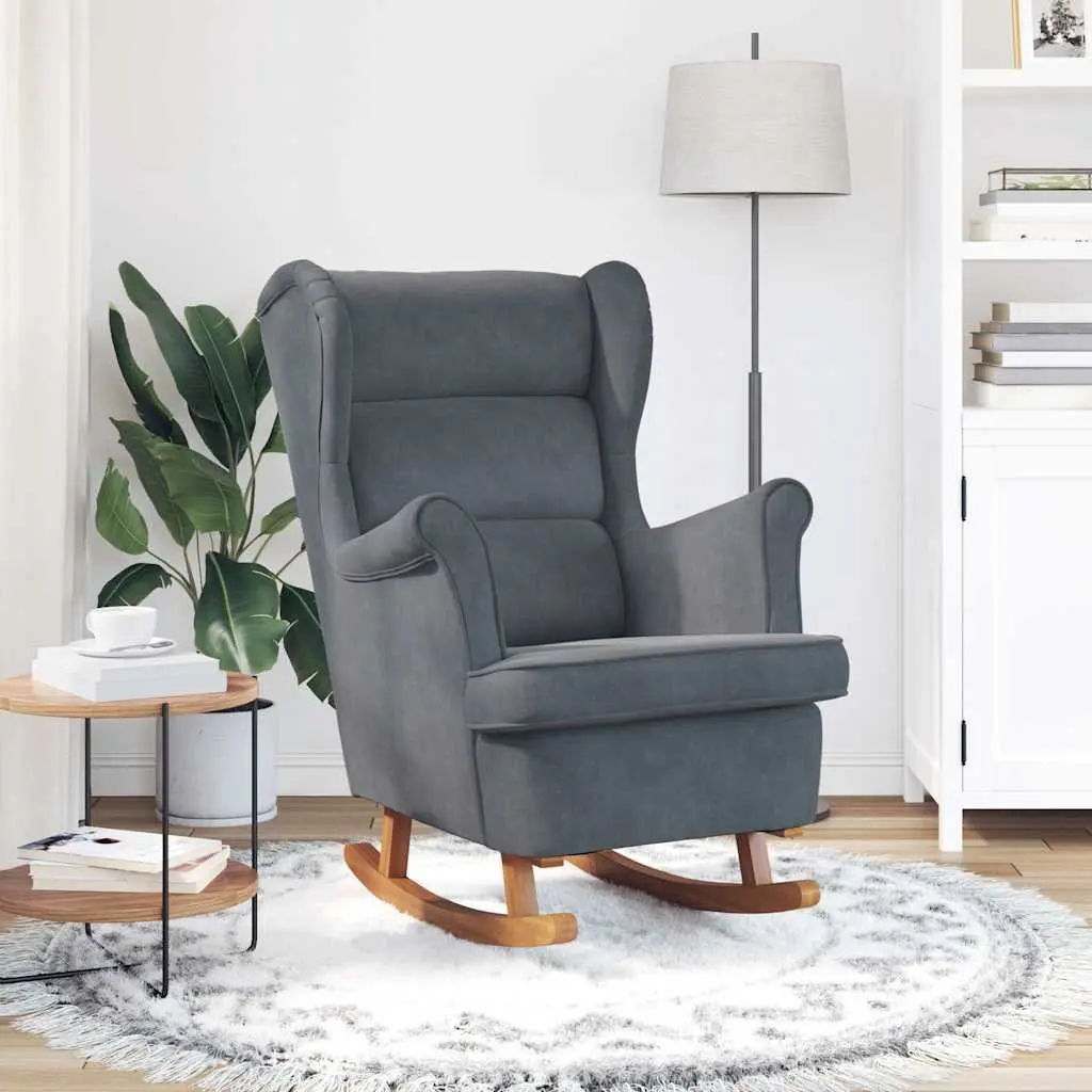 Rocking Chair Wingback Grey Velvet Padded Armchair Living Room Furniture