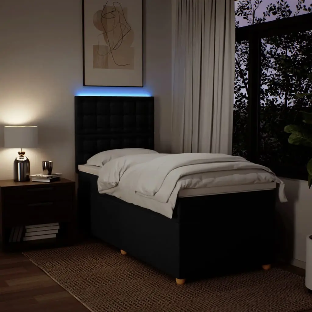 Pocket Spring Mattress Bed Adjustable Headboard King Single Black Fabric with LED Lights