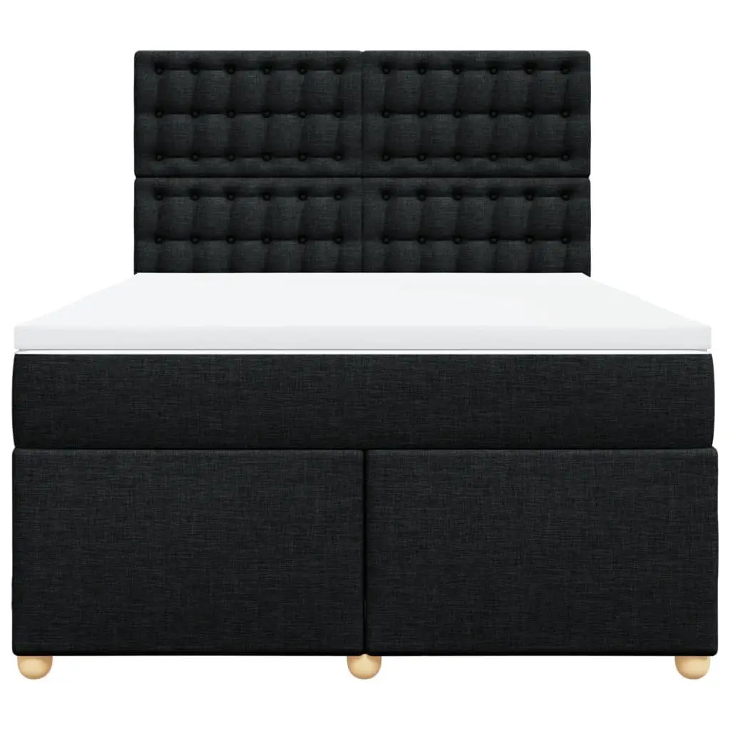 Double Box Spring Bed Pocket Mattress LED Headboard Black Fabric