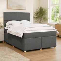 Queen Box Spring Bed with Pocket Mattress LED Lights Adjustable Headboard Grey