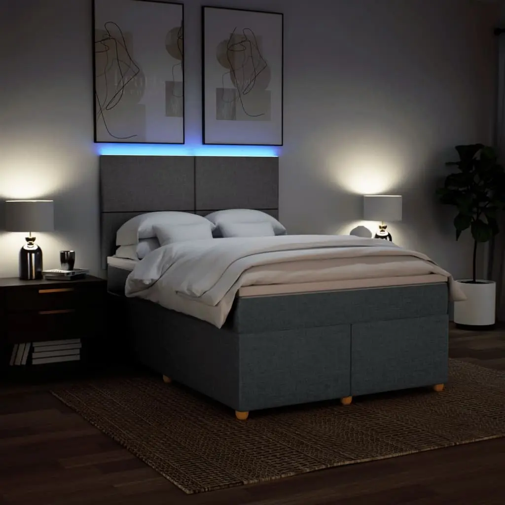 Queen Box Spring Bed with Pocket Mattress LED Lights Adjustable Headboard Grey