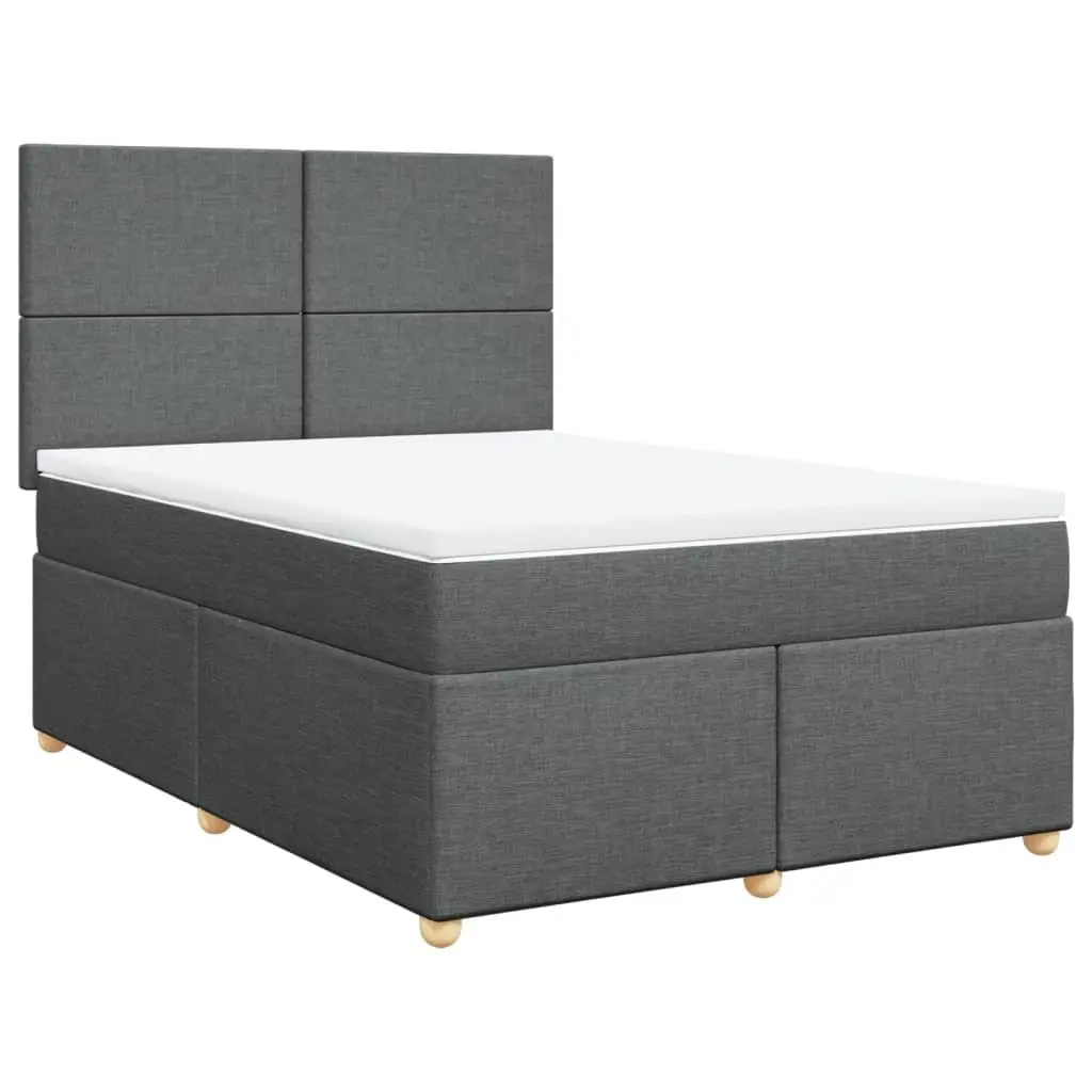 Queen Box Spring Bed with Pocket Mattress LED Lights Adjustable Headboard Grey