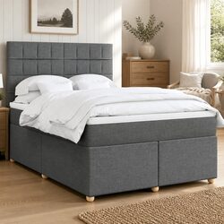 Queen Box Spring Bed with Pocket Spring Mattress LED Lights Adjustable Headboard