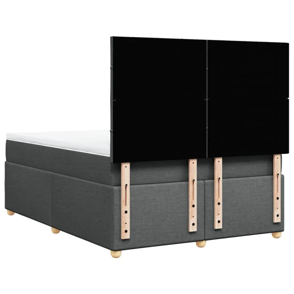 Queen Size Box Spring Bed with Dark Grey Fabric Mattress and LED Headboard
