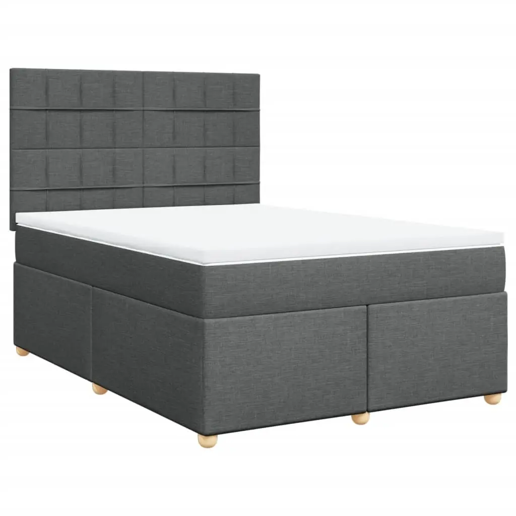 Queen Size Box Spring Bed with Dark Grey Fabric Mattress and LED Headboard