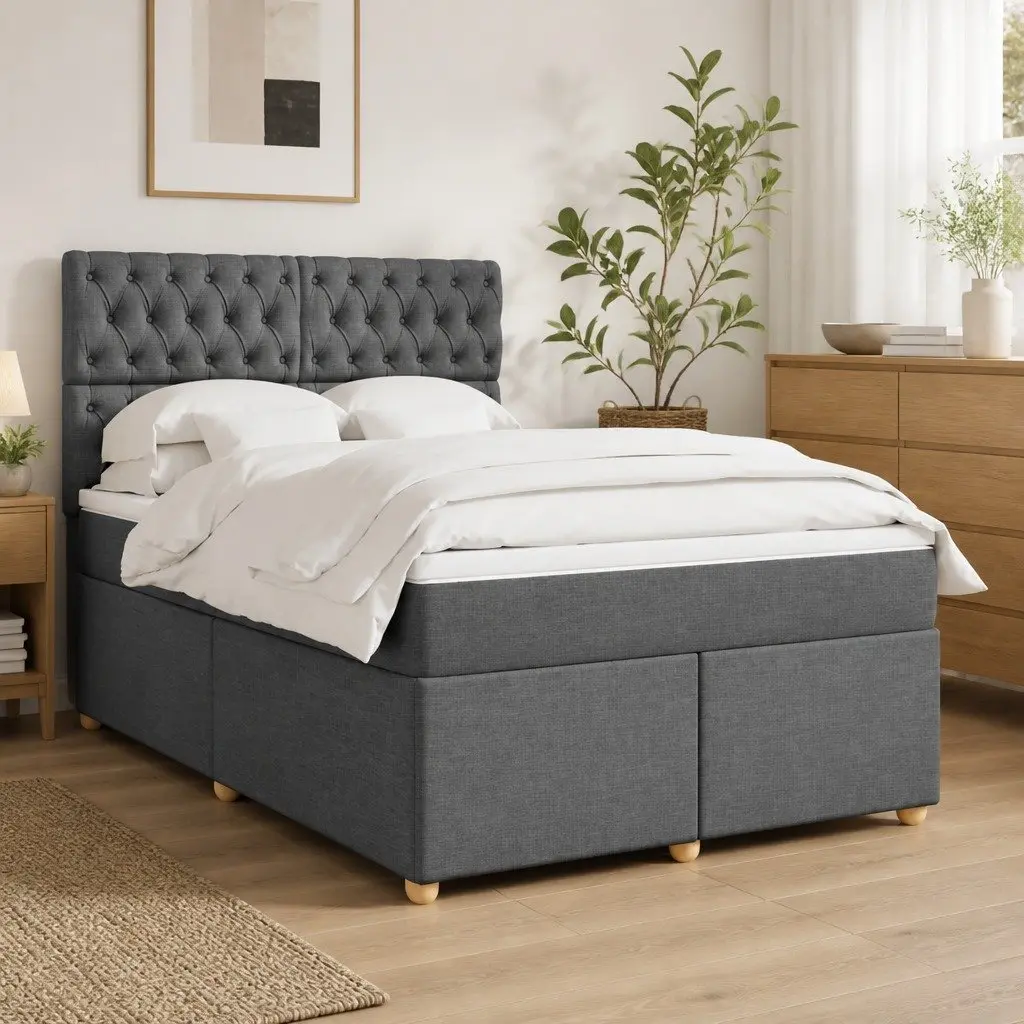 Queen Bed Frame with Adjustable Headboard Pocket Spring Mattress and LED Lights Grey