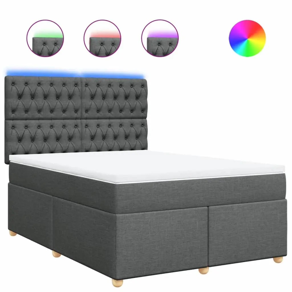 Queen Bed Frame with Adjustable Headboard Pocket Spring Mattress and LED Lights Grey