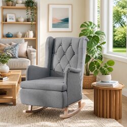 Your Cozy Grey Rocking Armchair with Padded Foam
