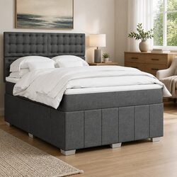 Double Box Spring Bed with Pocket Mattress LED Lights Adjustable Headboard Grey