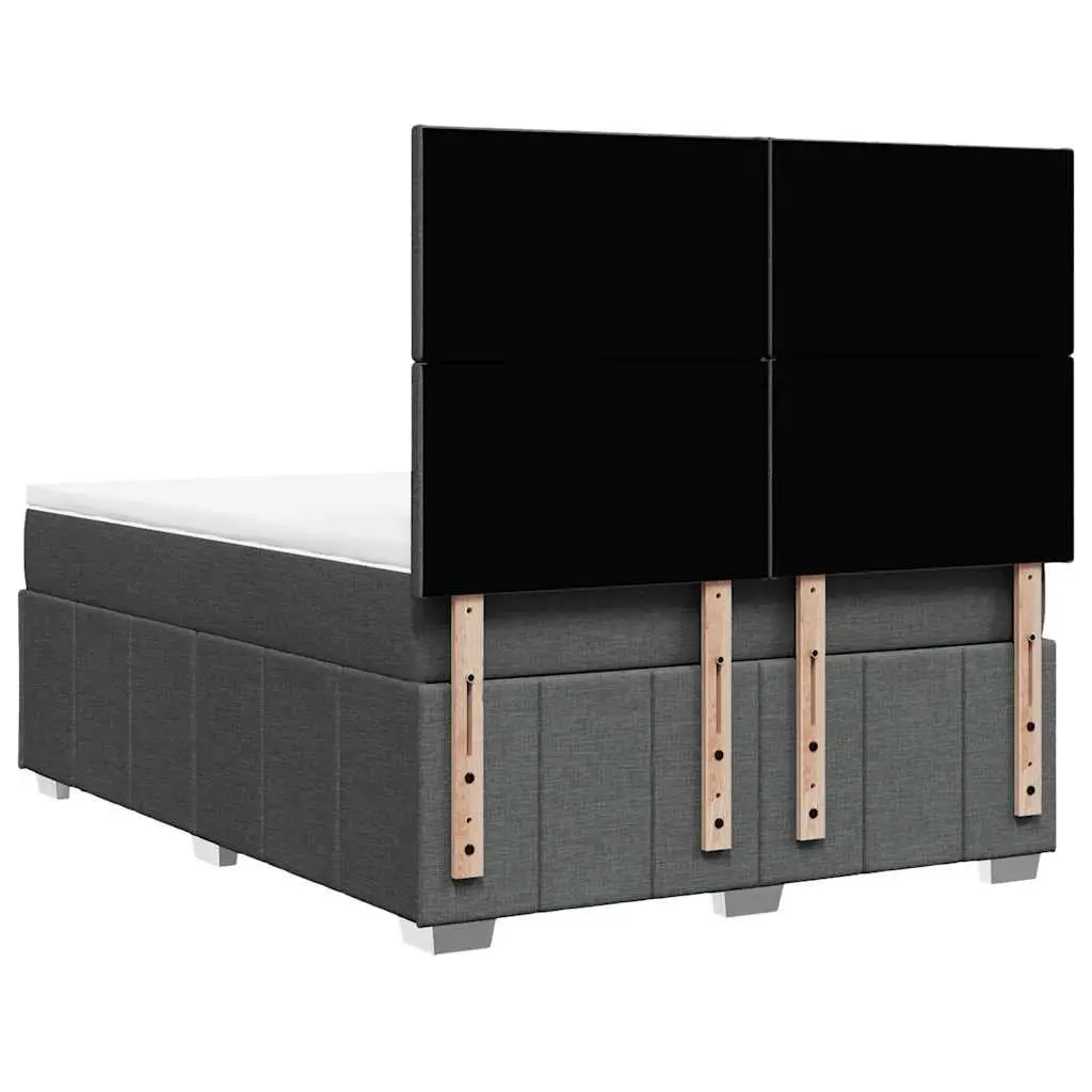 Queen Box Spring Bed with Pocket Spring Mattress Adjustable Headboard LED Lights Grey Fabric