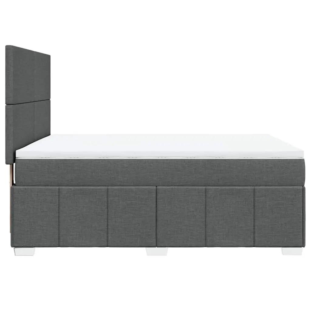 Queen Box Spring Bed with Pocket Spring Mattress Adjustable Headboard LED Lights Grey Fabric