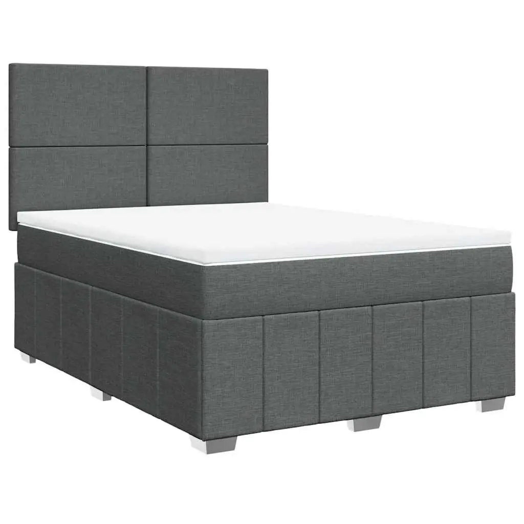 Queen Box Spring Bed with Pocket Spring Mattress Adjustable Headboard LED Lights Grey Fabric