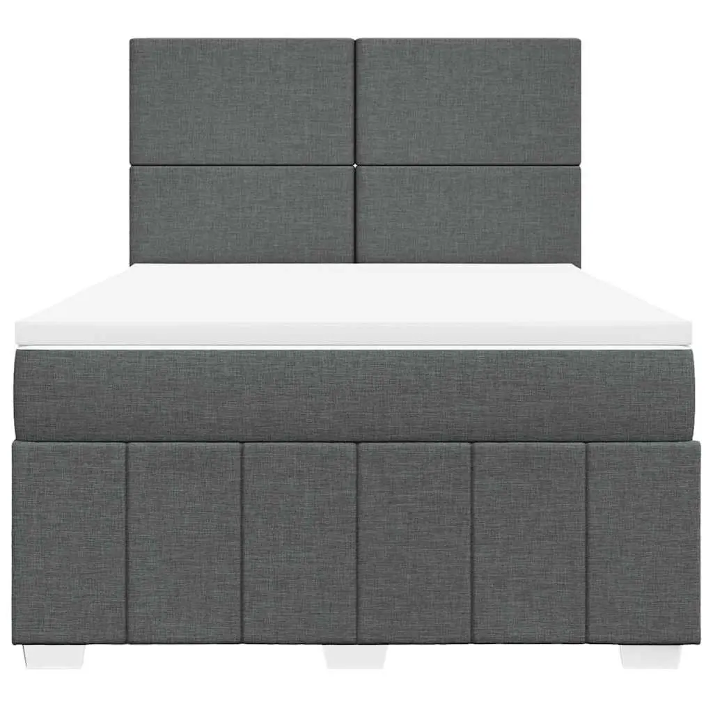 Queen Box Spring Bed with Pocket Spring Mattress Adjustable Headboard LED Lights Grey Fabric