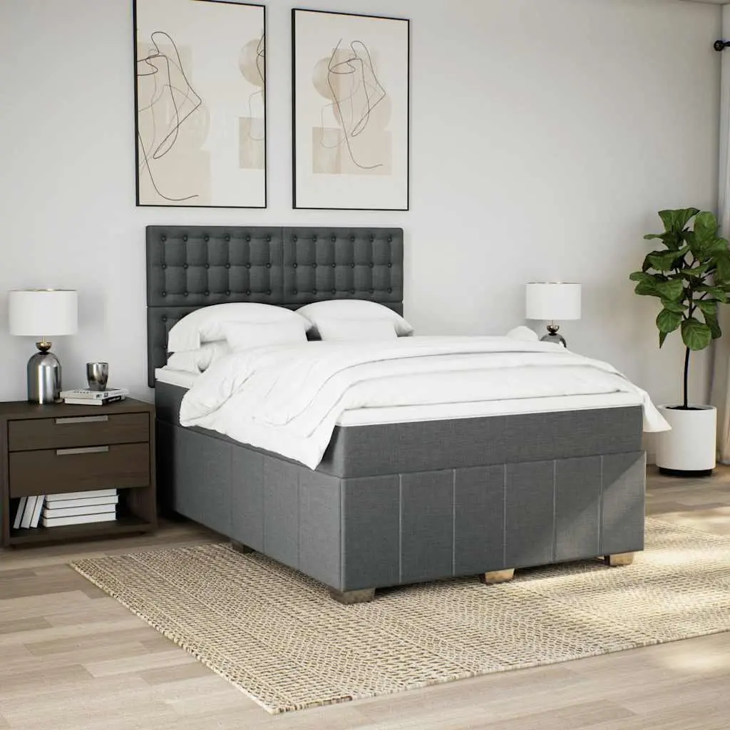 Queen Box Spring Bed Pocket Spring Mattress Adjustable Headboard LED Lights Grey