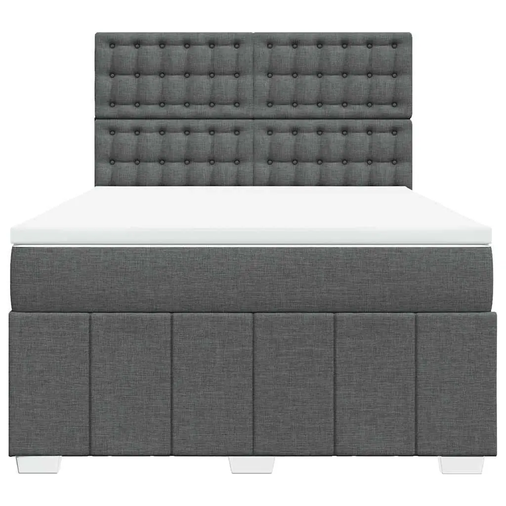 Queen Box Spring Bed Pocket Spring Mattress Adjustable Headboard LED Lights Grey