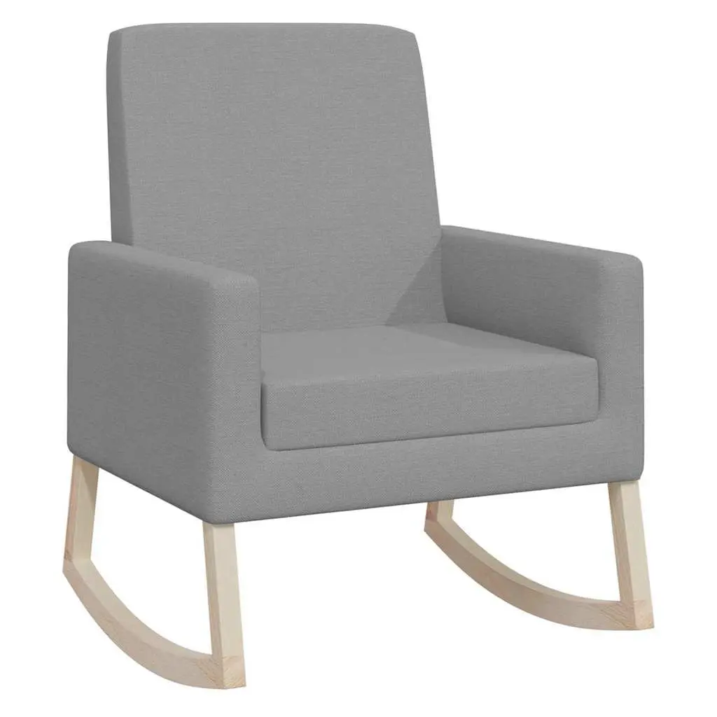 Rocking Chair with Armrests Fabric Upholstered Grey Wooden Frame Lounge Seat