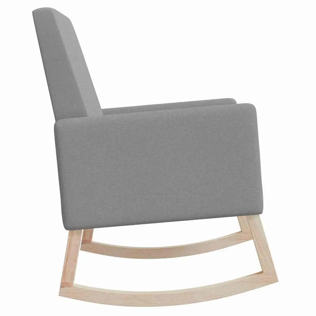Rocking Chair with Armrests Fabric Upholstered Grey Wooden Frame Lounge Seat
